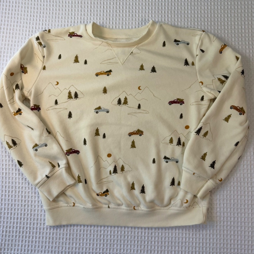 Little Co. Lauren Conrad Kids Sz8 Cream Truck Mountain Tree Sweatshirt Pullover